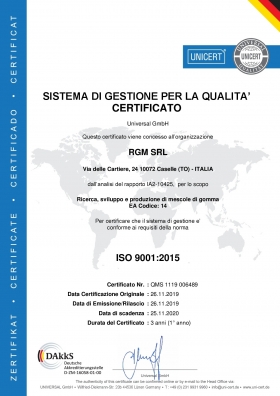 Certification ISO 9001:2015 - RGM S.r.l.